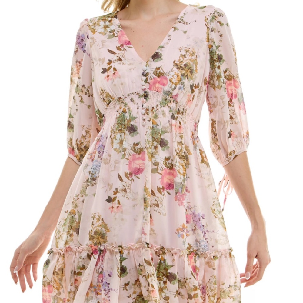 Taylor Pink Floral Quarter Sleeve Dress Size 6